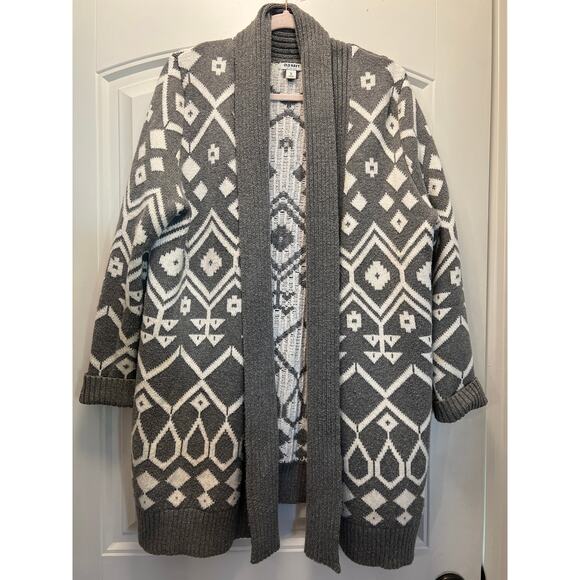 Old‎ Navy Women’s Long Sleeve Open Front Aztec Cardigan Sweater Sz XL Gray White - Picture 1 of 3